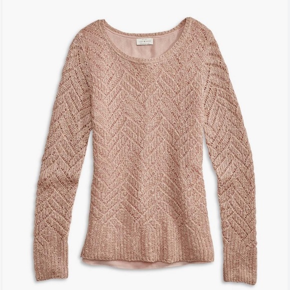 Lucky Brand cotton/mohair chevron sweater in beige pink with chiffon lining - Picture 2 of 12